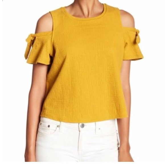 Madewell Tops - Madewell mustard cold shoulder tee size medium